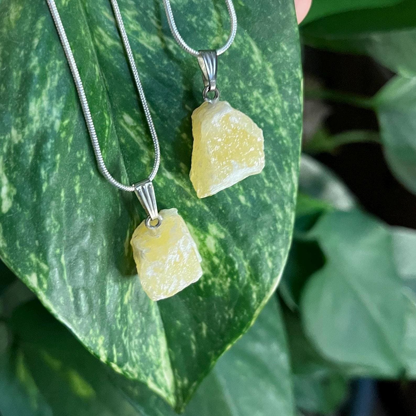 Yellow calcite crystal necklace